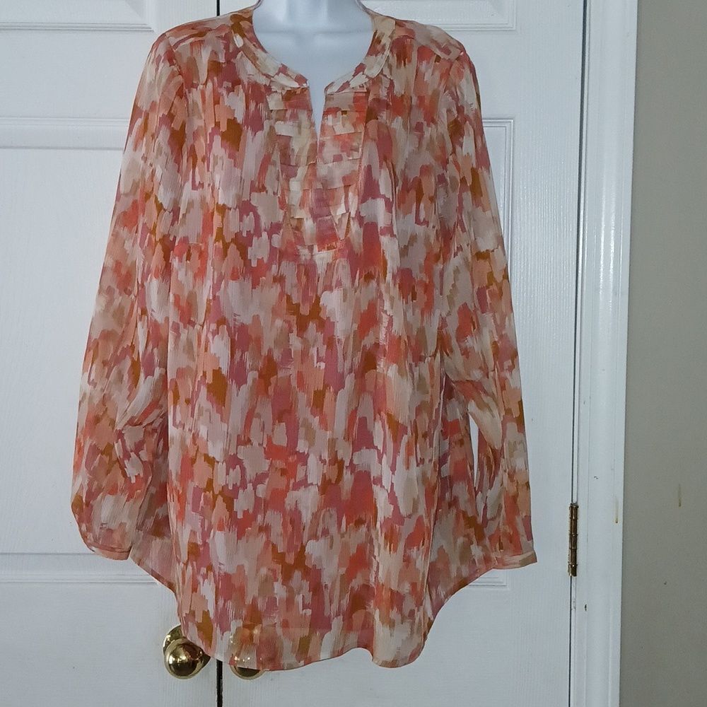 Liz Claiborne multicolor abstract print v neck tunic Sz 20W EUC